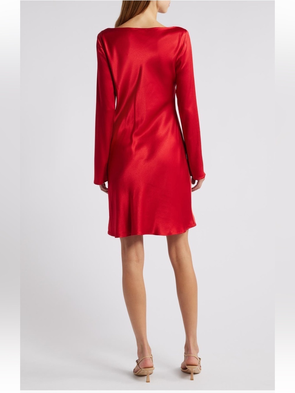 Rails Alessandra Long-Sleeve Ruched Satin Dress In Scarlet - Picture 2 of 8